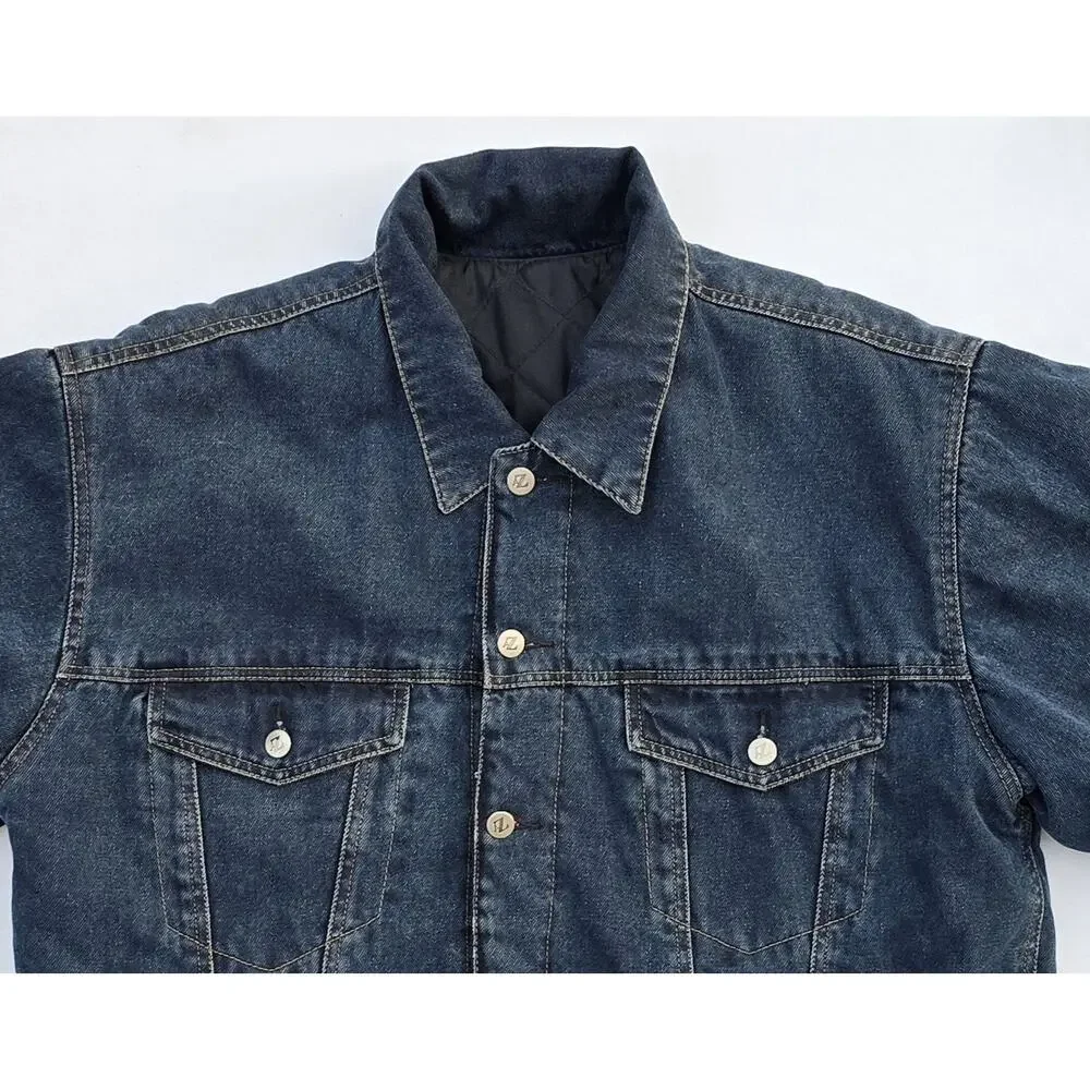 VTG Arizona Jeans Reversible Quilted Denim Jacket Men's Size Large Blue & Black